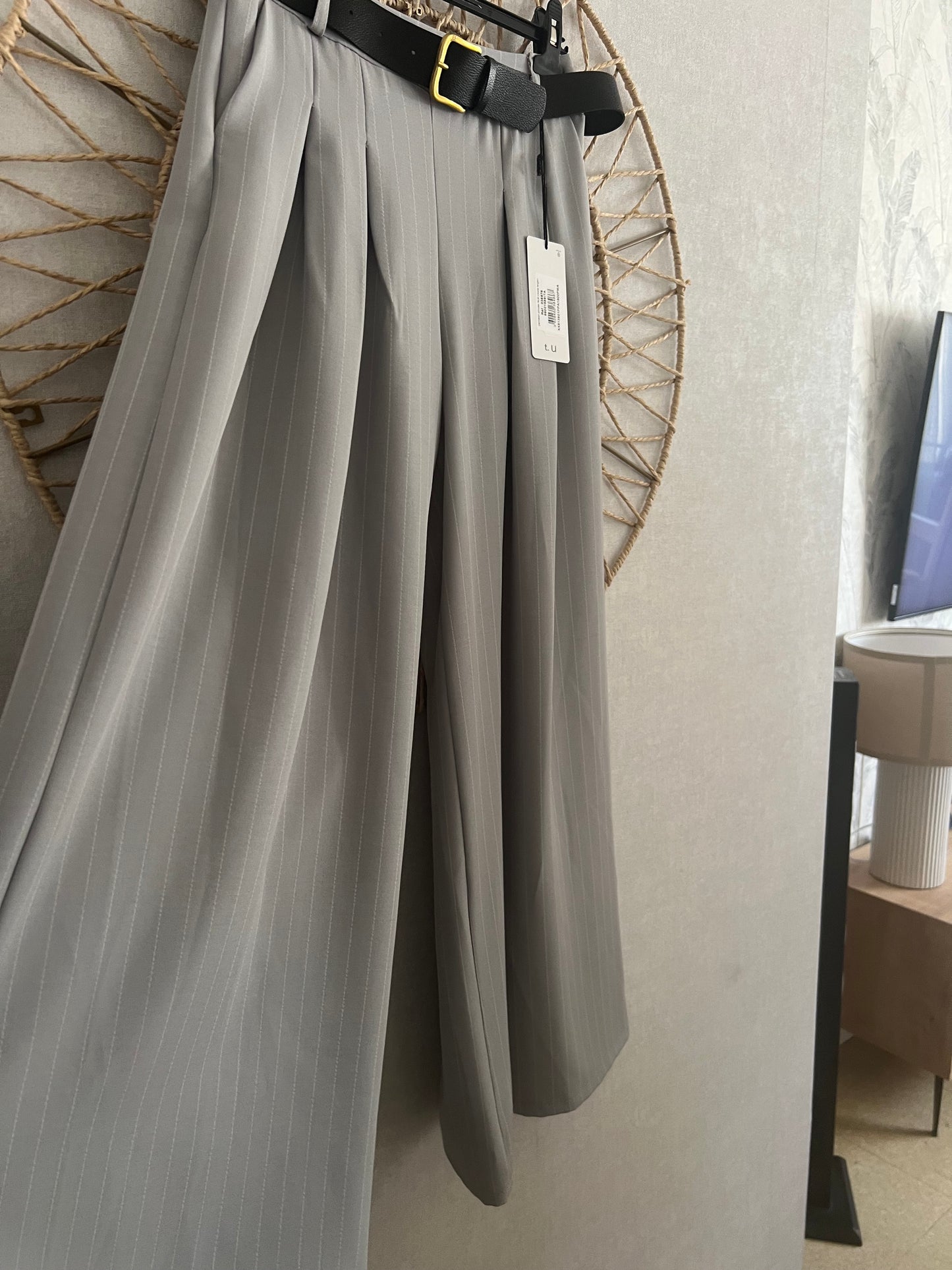 Pantalon Large Rayé Gris Élégance Décontractée taille unique