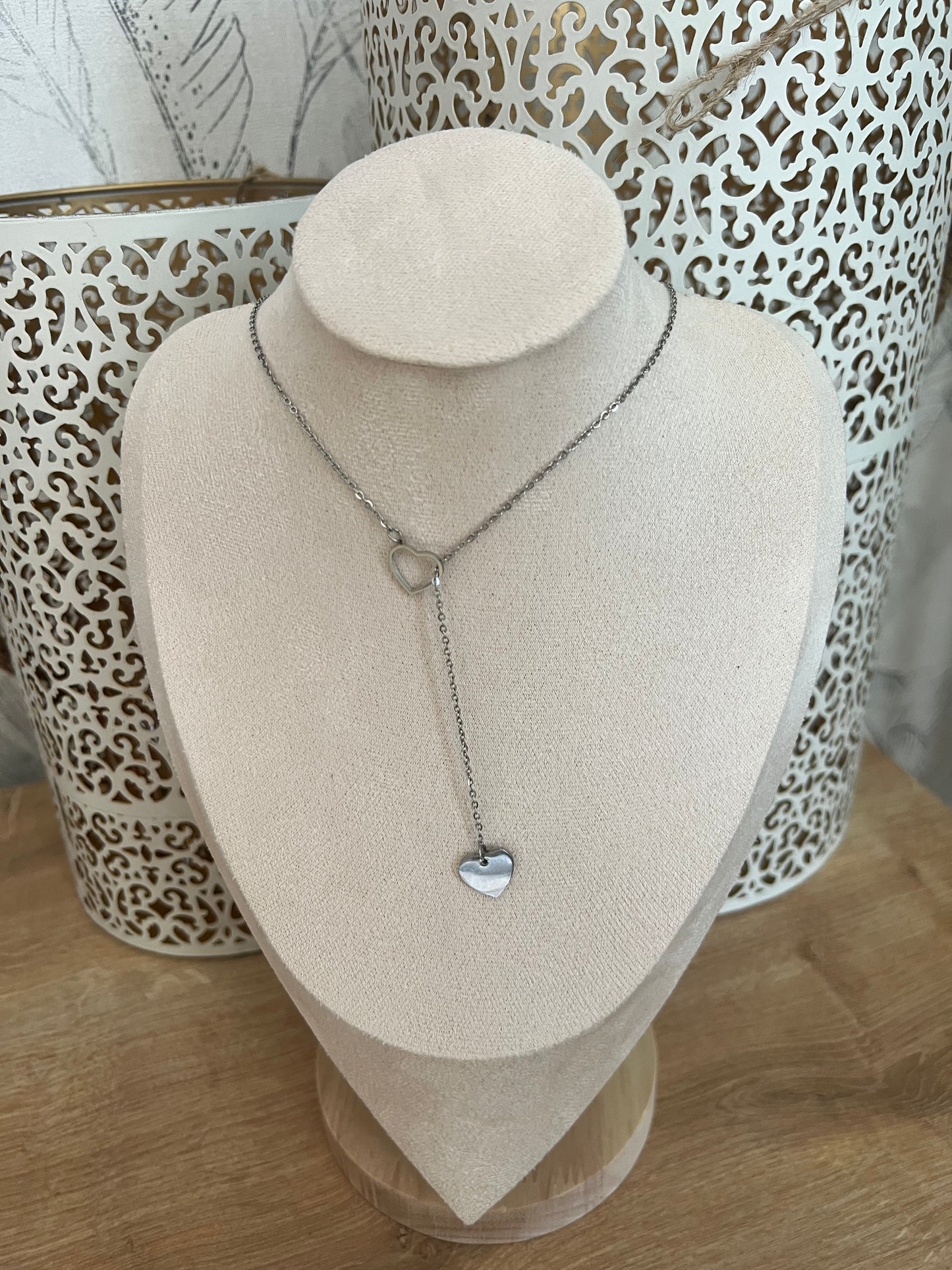 Collier croisé en cœur argenté