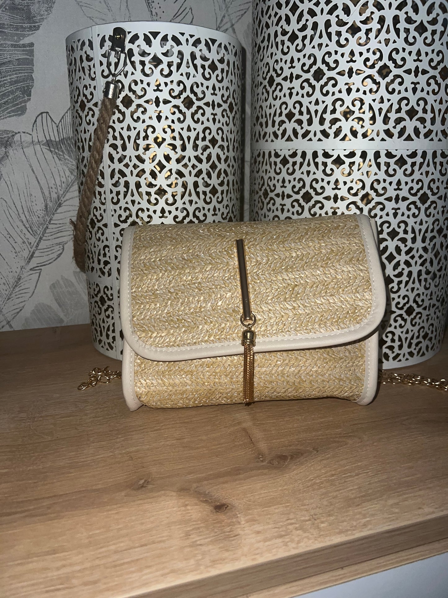 Sac en Paille Naturelle – Élégance Beige 21 par 14 cm