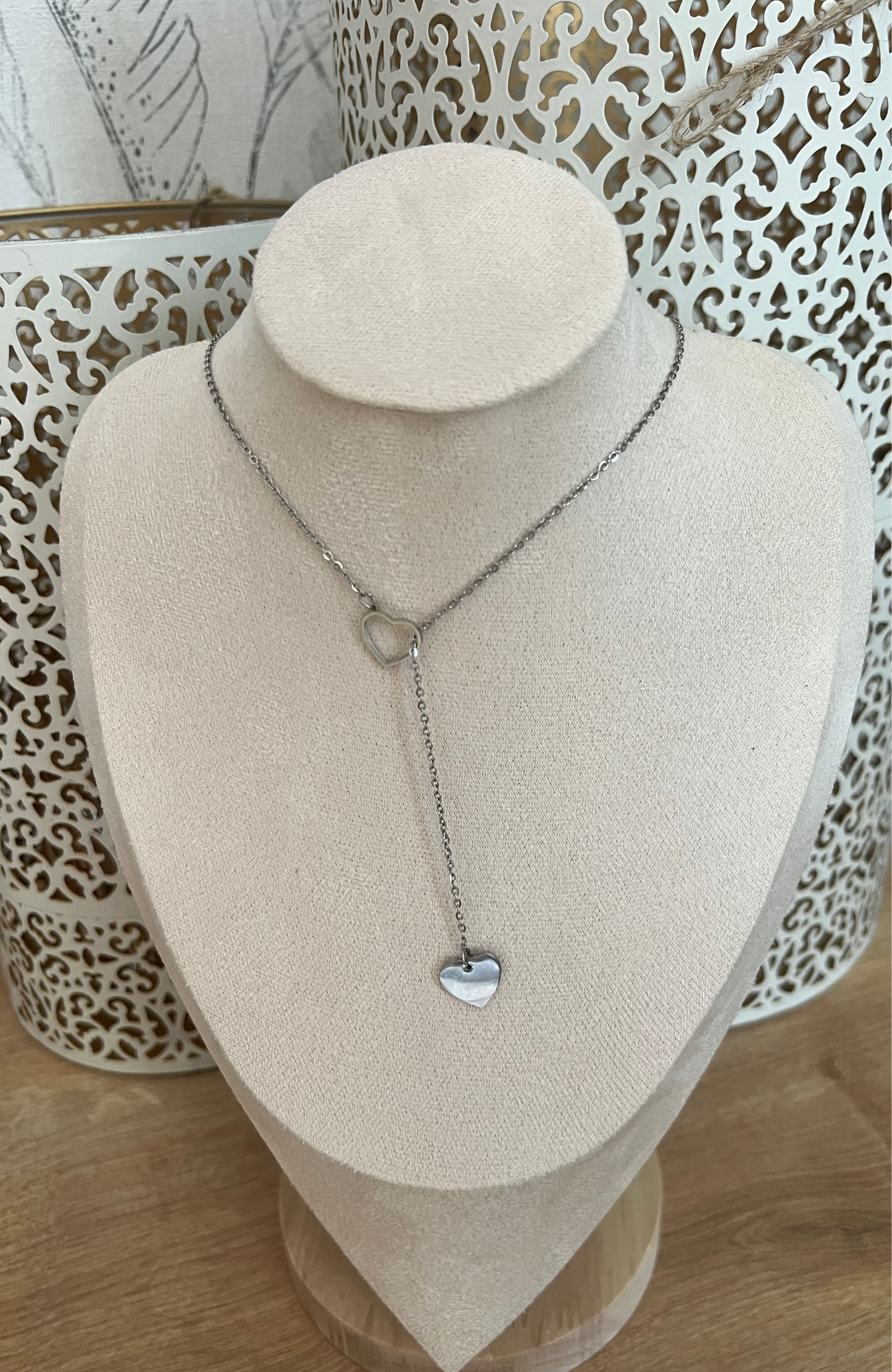 Collier croisé en cœur argenté