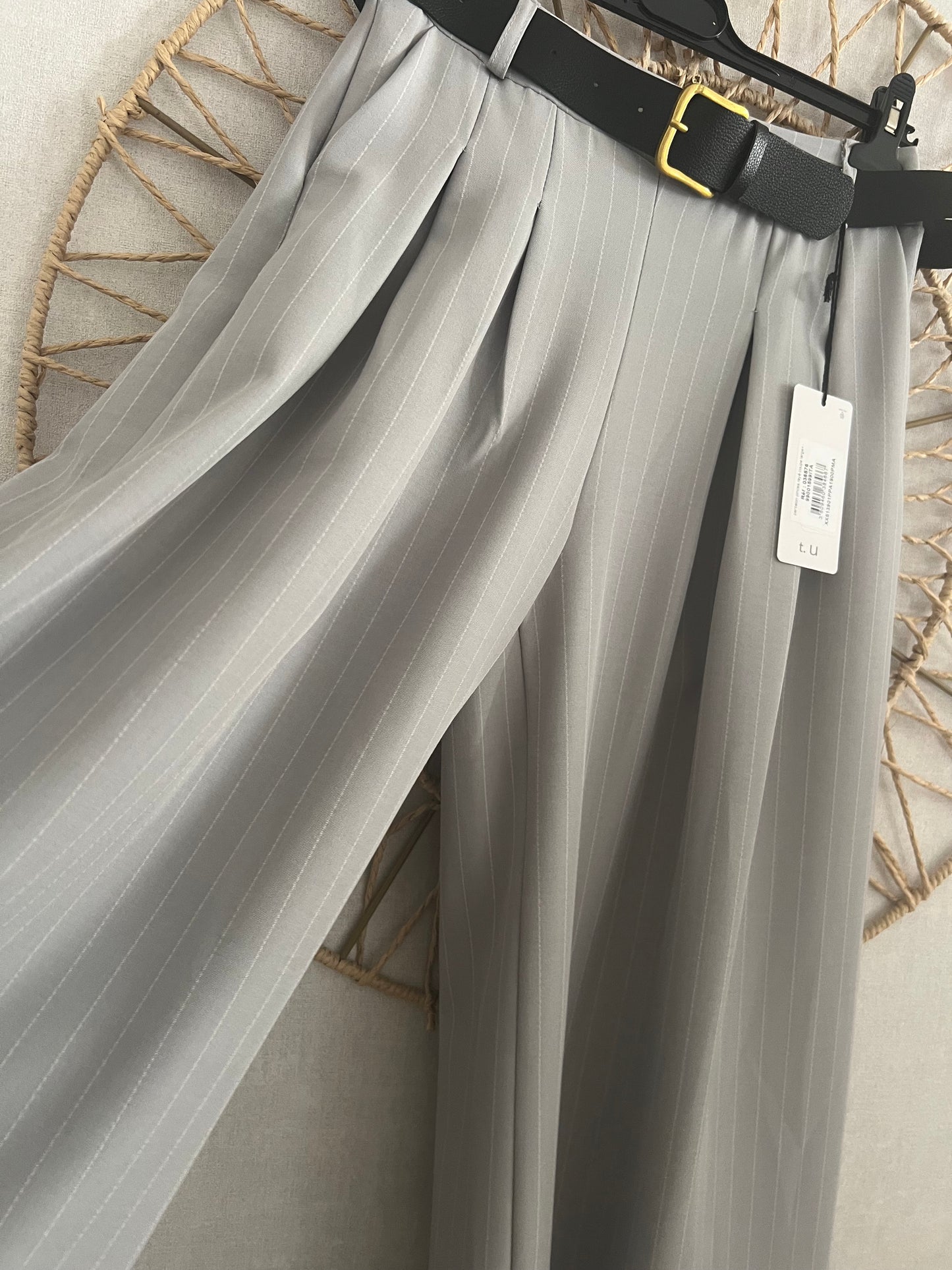 Pantalon Large Rayé Gris Élégance Décontractée taille unique