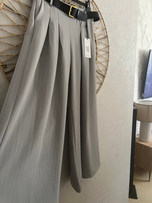 Pantalon Large Rayé Gris Élégance Décontractée taille unique