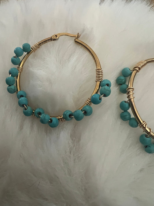 Boucles d’Oreilles Acier Inoxydable avec Perle Bleue Élégante