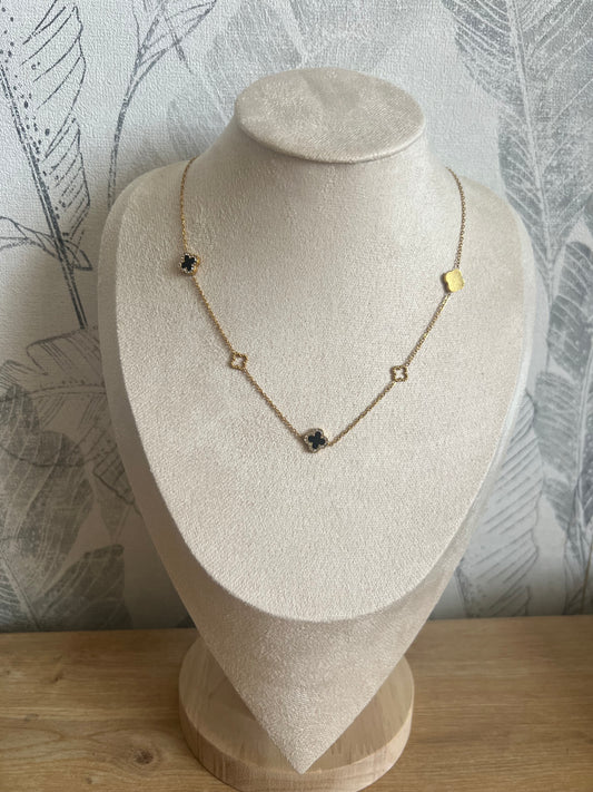 Collier Trèfle Noir – Acier Inoxydable Élégance